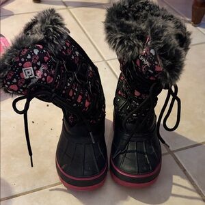 Dream Pairs Black and Pink Kids Snow Boots